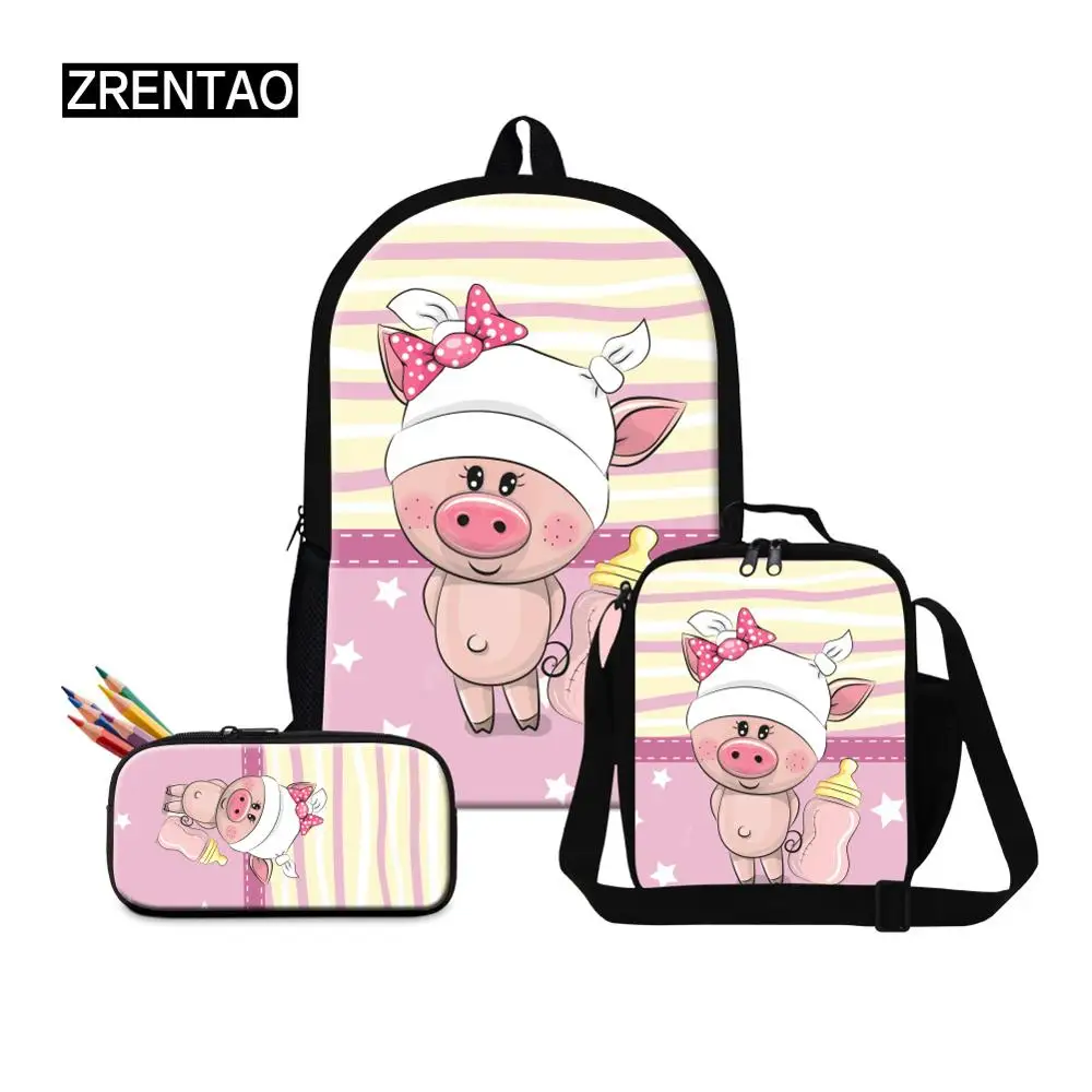 

Cute Pink Animal Pig 3 PCS/Set Cute School Bag Set Water-proof Personalized Children Backpack Bookbags Sets Fot Teens Girls Lady