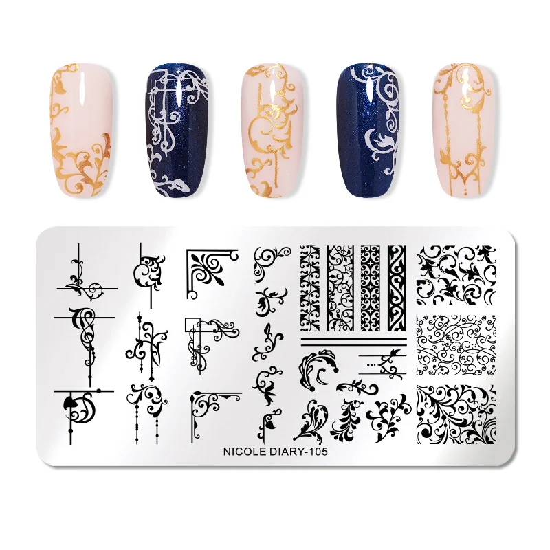 NICOLE дневник дизайн ногтей штамп штамповка изображения пластины Цветочные растения натуральная нержавеющая сталь ногтей маникюрный Шаблон трафарет Инструменты - Color: 105