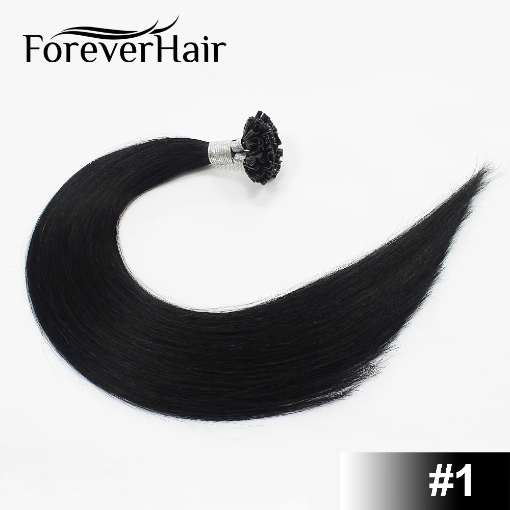 Forever Hair Professional DIY 0,5 г/локон 0,8 г/локон 1 г/локон 1,5 г/локон 2 г/локон 12-30 дюймов настоящие Remy кератиновые u-образные человеческие волосы с капсулой - Цвет: #1