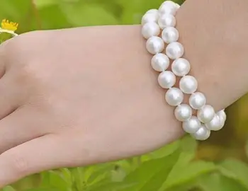

2 strands 9-10mm south sea round white pearl bracelet 7.5-8"