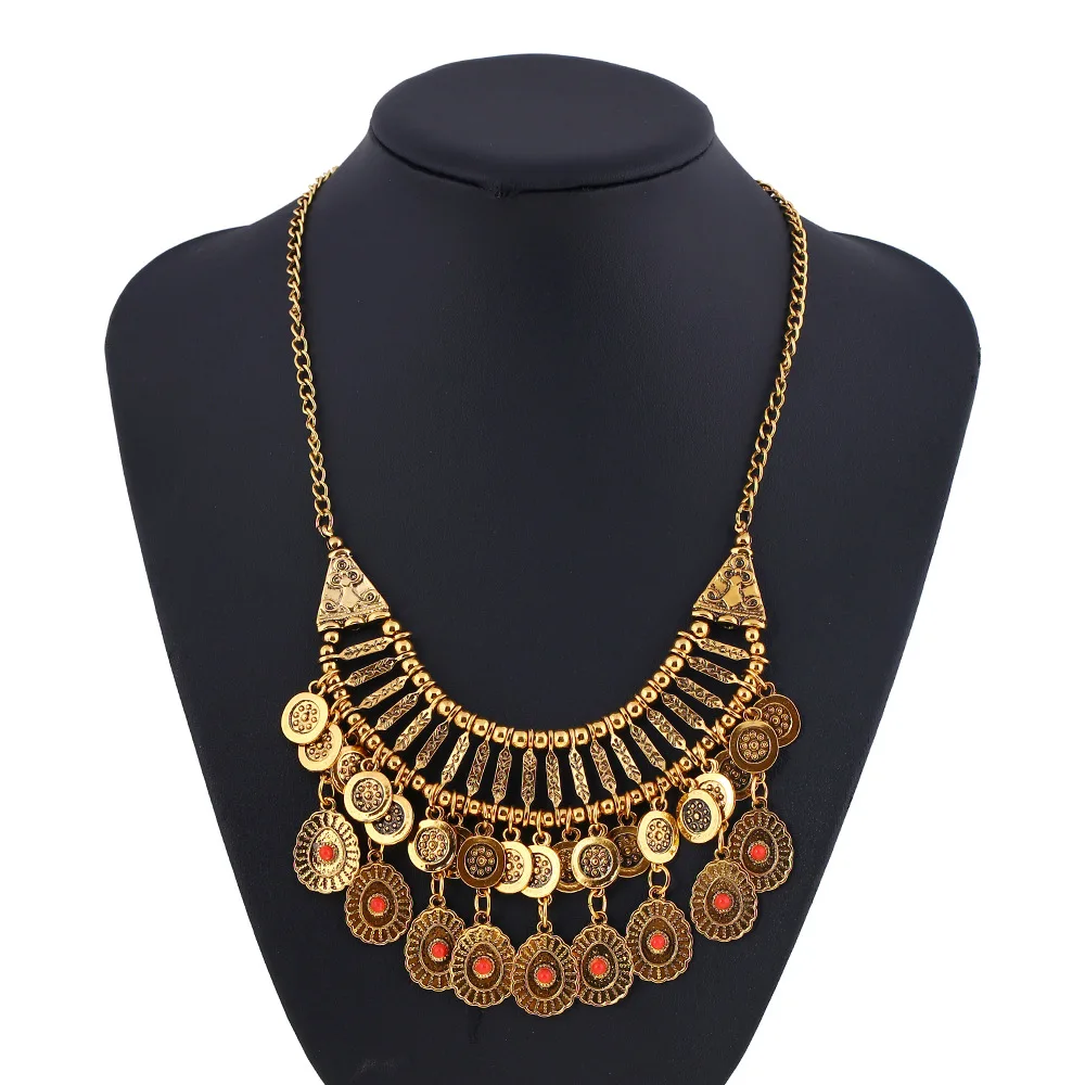 

Naomy&ZP Long Vintage Boho Choker Bohemian Ethnic Collar Necklace Women Pendant Tassel Power Maxi Coin Necklace 2016 Jewelry