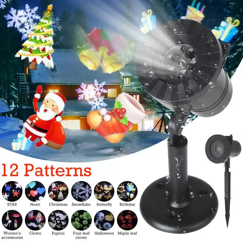 

Outdoor 12 Patterns Snow Projector LED Lamp Stage Holiday lighting lawn Landscape light Garden Decor Waterproof Christmas Decor