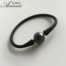 [Ainami] лучший подарок для мужа мужчин бэнгла Для мужчин браслет пресноводный жемчуг(10-11 мм Черный Тайский жемчуг браслет для подарок на день отца