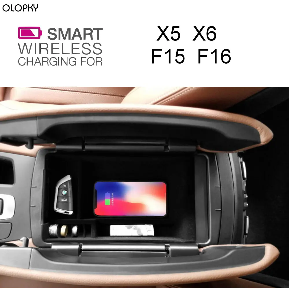 

OLOPKY For BMW QI Wireless charger Hidden Wireless charging Phone Holder Storage Box For X5 X6 F15 F16