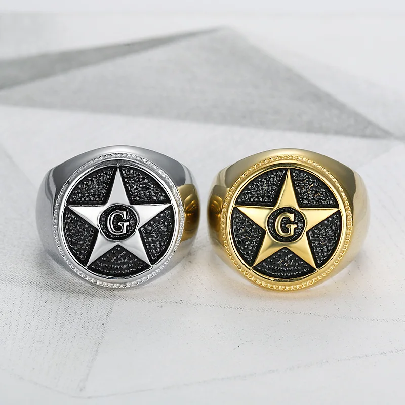 Мужское кольцо с надписью Star G модное золотое/серебряное из нержавеющей