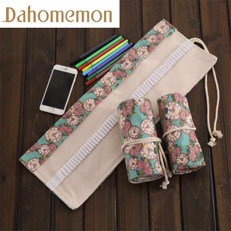 

New 36/48/72 Hole Handmade Creative Retro Rose clock hand painted School Pencil Case bundled pencil Volume bag Curtain Color pen
