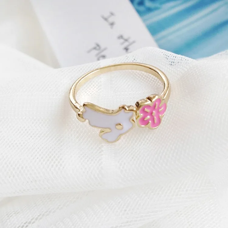 Лесная серия Модные Мультяшные маленькие животные лошадь кольца для девочек планета мисс белка цветы обручальные кольца - Цвет основного камня: Pink Flower