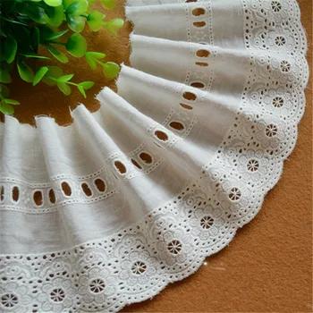 

5Yards/lot Width 12cm Off White100% Cotton Embroidered Lace Fabrics, Women's Clothing Diy Lace Trim, Free Shipping RS735