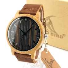 BOBO OISEAU H08 Vogue Hommes Bambou Montres En Bois Cadran En Cuir Quartz Montre-Bracelet en Boîte Cadeau Relojes Hombre 2016