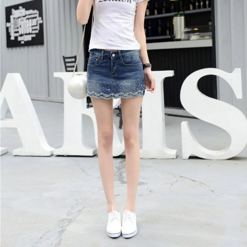 Women Summer Denim Shorts Skirts Embroidery Diamond Korean Plus Size Ladies Jeans Shorts Female Casual Fashion Blue Streetwear