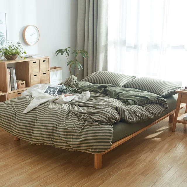 4pcs 100 cotton new army green stripe duvet cover set super soft jersey knit sheets king