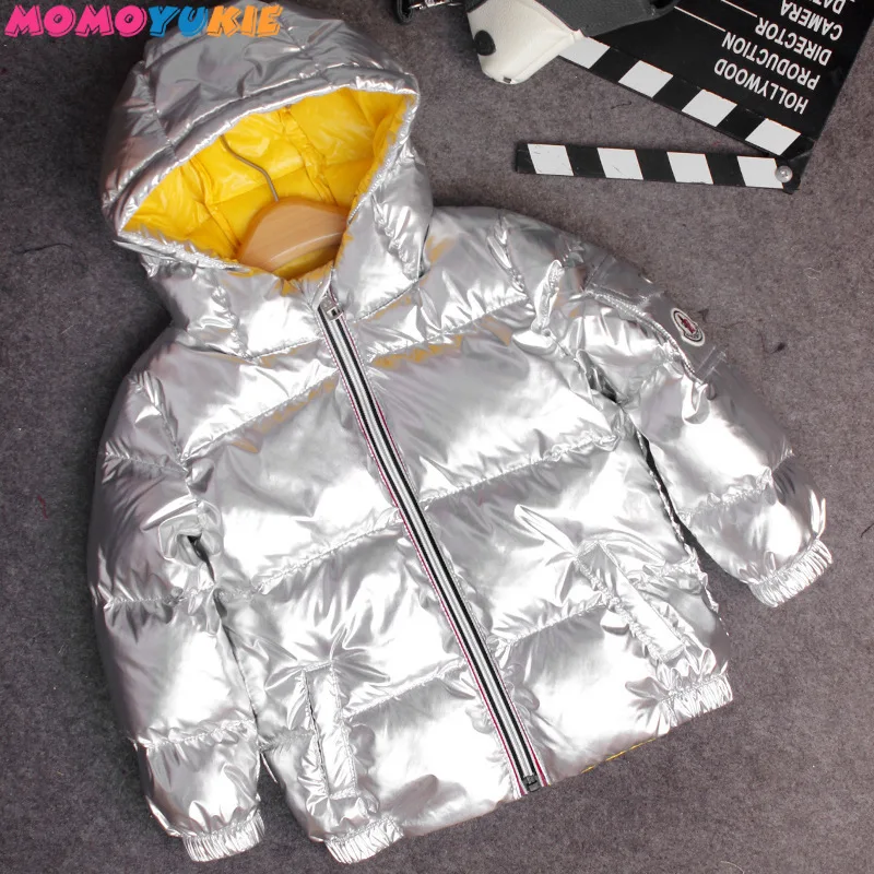  Children winter jacket for kids girl silver gold Boys Casual Hooded Coat Baby Clothing Outwear kids