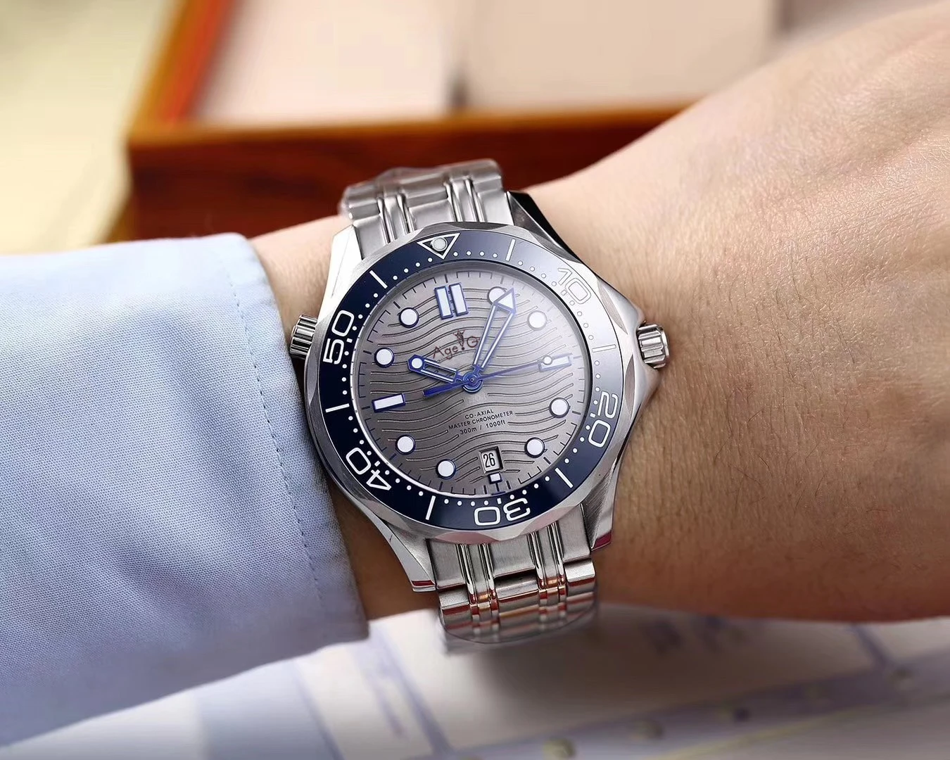 Элитный бренд новый для мужчин автоматические механические часы синий черный серый James Bond 007 керамика ободок кристалл Сапфир Спорт