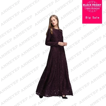 

M-XL 3 colors Muslim Islamic adult temperament lace abaya big size was thin long dress malaysia dubai fashion abaya J32