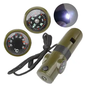 

50pcs 7 In 1 Outdoor Survival Tool Kit with Whistle Compass Thermometer Magnifying Glass LED Light Camping Survival Tool Hotsale