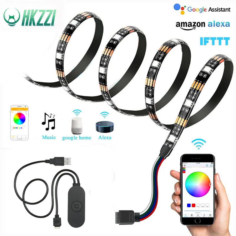 

HKZZI USB Wireless Alexa Voice Smart RGB 5050 Waterproof Flexible Light Bar Compatible with Google Home IFTTT Android IOS System