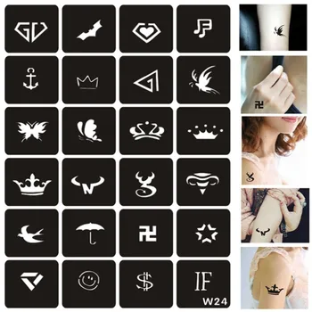 

24pcs Small Pattern Glitter Tattoo Stencil Set Woman Men Reusable Airbrush Drawing Template Sexy Schablonen