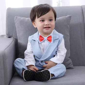 

Cute Sets Gentle Toddler Baby Boy Fashion Handsome Bowtie Gentleman Vest T-Shirt Pants Wedding Suit Cloth Sets conjunto infantil