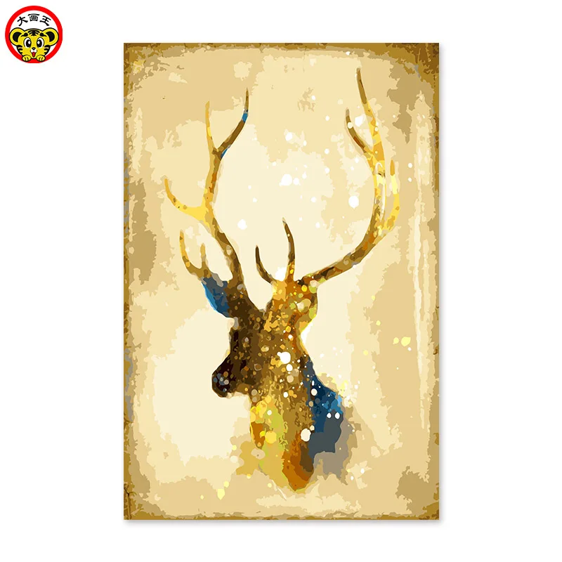 

Diy digital oil painting by numbers drawing hand painted picture Wall Decor pictures for living room India Golden King gold deer