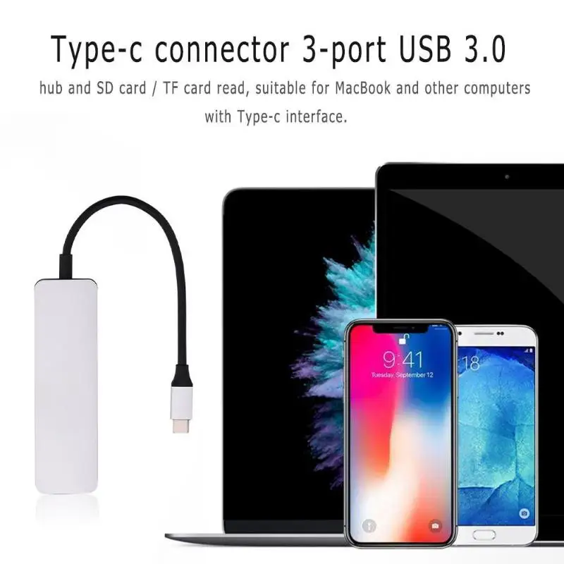 Алюминиевый сплав Тип usb-C концентратора Тип-C до 3 Порты USB 3,0 SD/TF Card Reader адаптер кабель для Mac Windows ноутбука Высокое качество