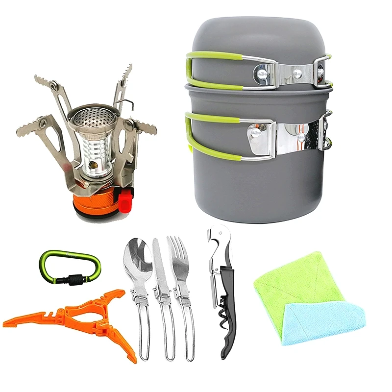 

Outdoor Tableware Picnic Cooking Set Camping Cutlery Camping Pot Set Hiking Cookware With Foldable Camping Fork Spoon Knife Set