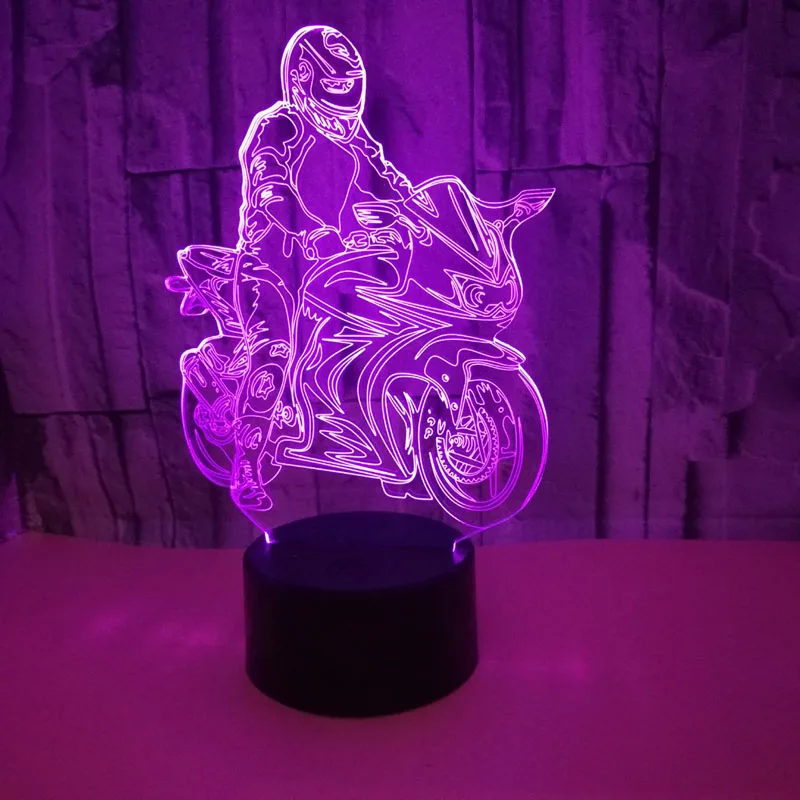 YIMIA Motorcyclists Model 3D Night Light USB Novelty Gifts 7 Colors Changing LED Desk Table Touch Base Lamp Kids Gift