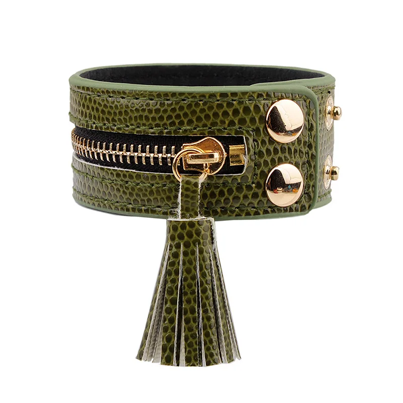 

South Korea Fashion Multicolor Snake Skin Man-Made Leather Zipper Rivet Women Bracelets Bangles