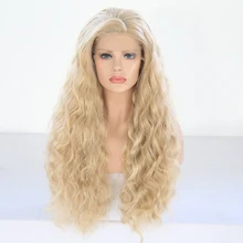 RONGDUOYI Высокая температура волокна волос волна воды косплей бесклеевой парики для женщин светло-коричневый синтетический кружевной передний парик боковая часть