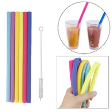 6 шт./лот, многоразовые соломинки для питья, силиконовые прямые соломинки с чистящей щеткой для дома, вечерние аксессуары для барной посуды 731