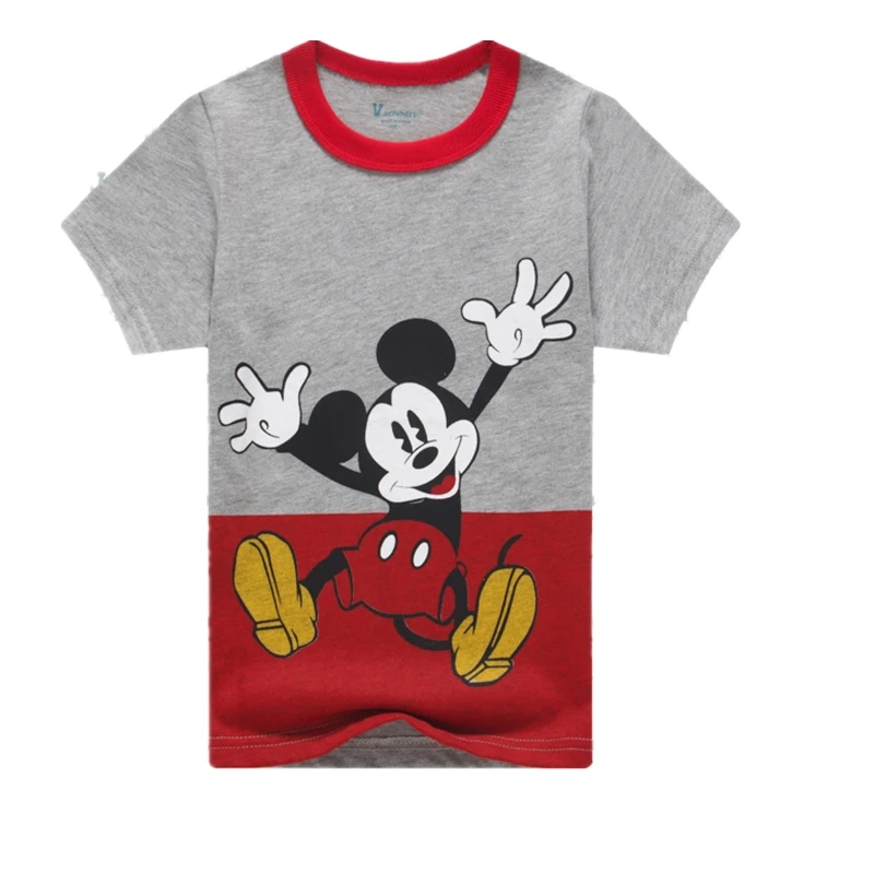 Одежда с дизайном «Микки», футболка с популярным героем для мальчиков, футболка с Минни, милый топ для девочек, хлопковая футболка с короткими рукавами, детская одежда