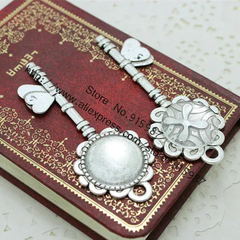

Sweet Bell 8set Antique Silver Metal Alloy Keys 28*72mm(Fit20mm DiA)Round Cabochon Pendant Settings+Clear Glass Cabochon