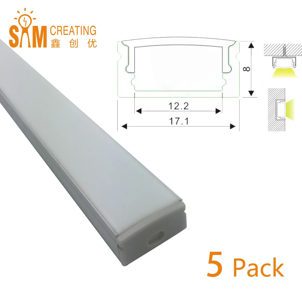 UnvarySam Extruded Aluminium U Shape Channel (1m/3.3ft) - Pack of 5- Ultra Slim - Sturdy Profile - End Caps/ Mounting Clips UnvarySam Extruded Aluminium U Shape Channel (1m/3.3ft) - Pack of 5- Ultra Slim - Sturdy Profile - End Caps/ Mounting Clips