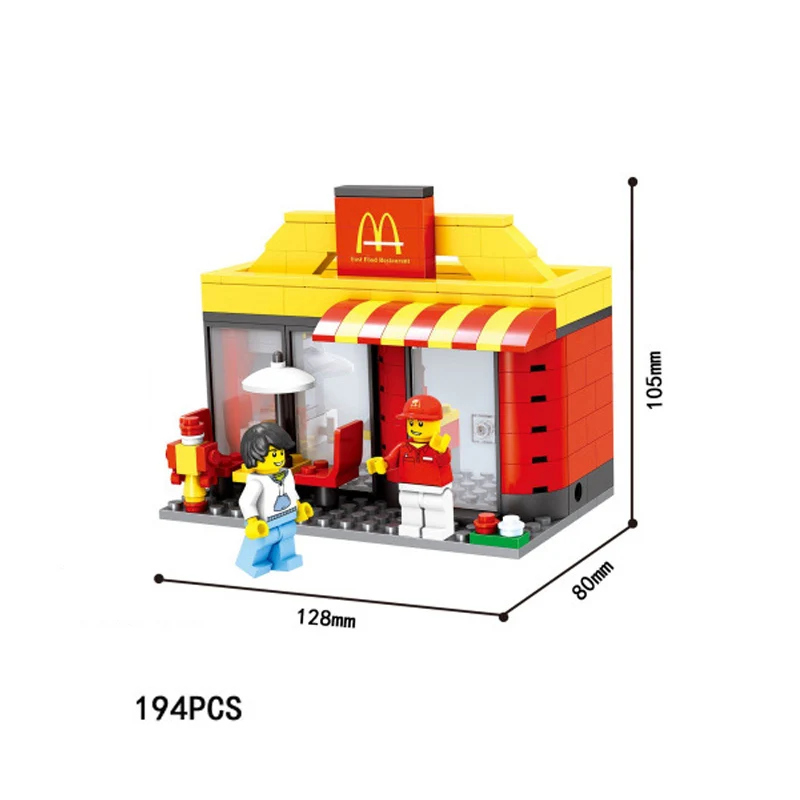 Вид на улицу города жареная курица магазин Mcdonalds Фастфуд Ресторан строительные блоки фигурки кирпичи развивающие игрушки коллекция - Цвет: Mcdonalds