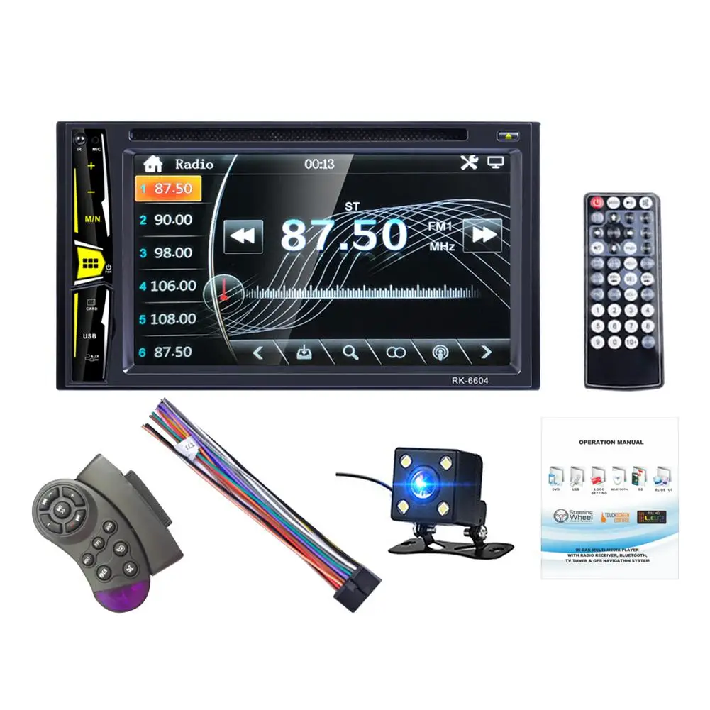 

Universal Bluetooth DC12V 6.2'' 2 DIN Car DVD CD Player Autoradio 1080P Touch Screen Auto Radio MP5 Player TF USB FM Player