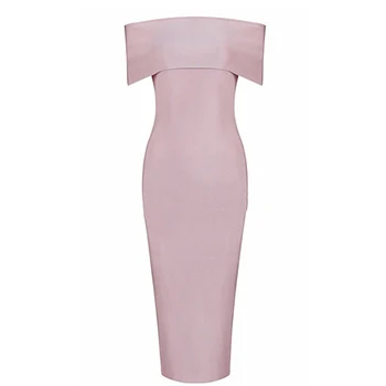 

Women Dress Pink Off Shoulder Slash Neck Sexy Stretch Bandage Party Dresses Ladies Elegant Date Bodycon Girls Dress