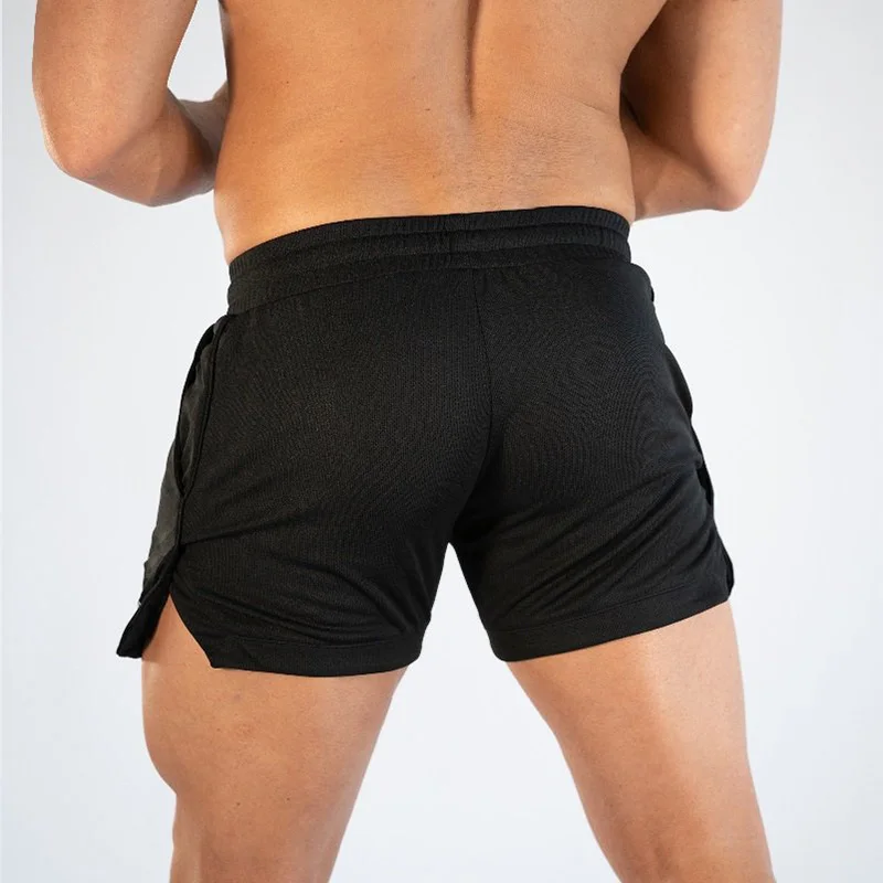 Мужские спортивные сетчатые шорты для бега, бега, фитнеса, бодибилдинга, спортивные штаны, мужские тренировочные брендовые облегающие короткие штаны