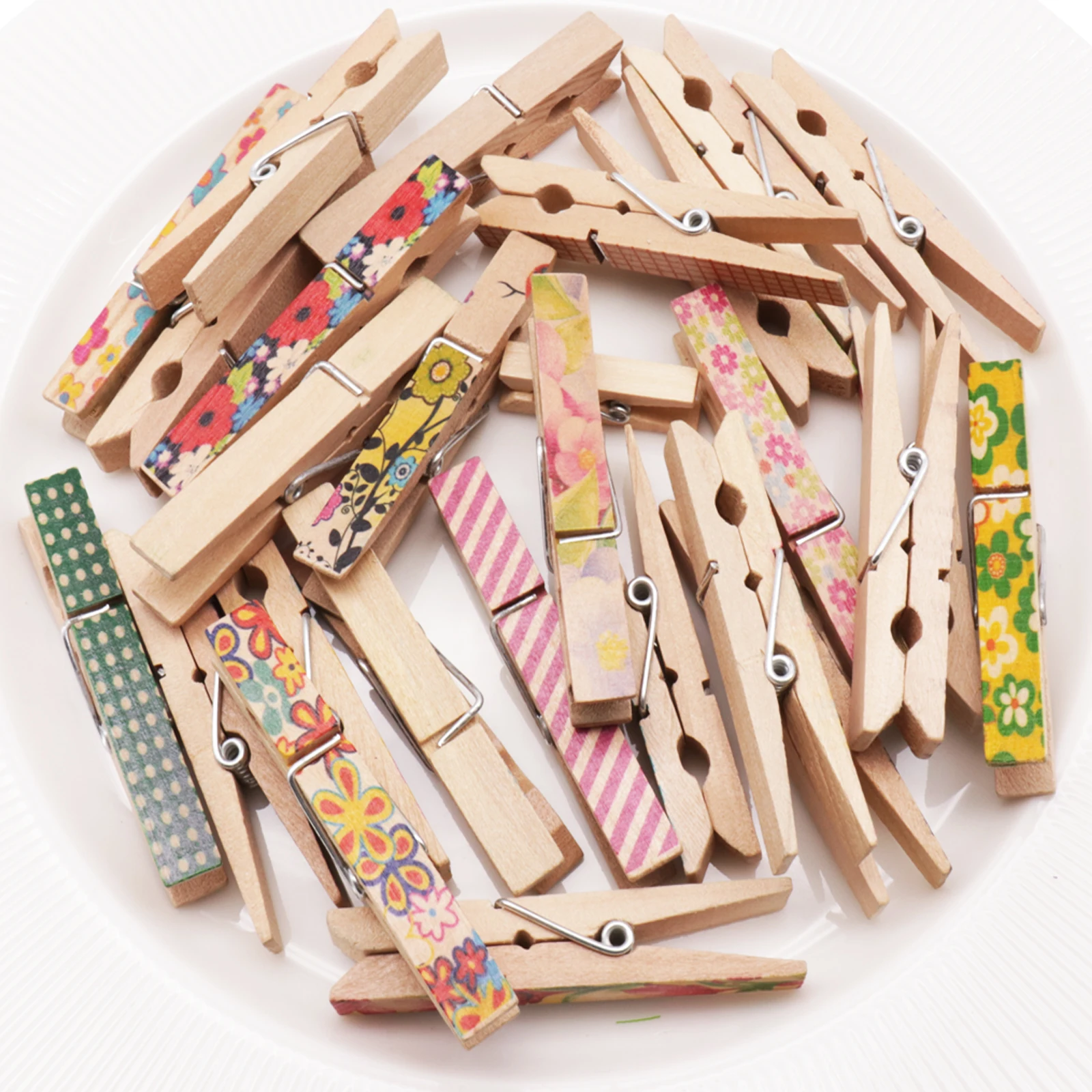 50pcs/pack Colorful Cute Painted Wood Clip Mini Craft Pegs Cloth Photo Hanging Spring Clips ...