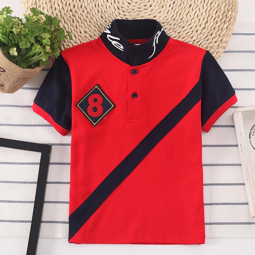 

2019 New Summer Kids 100% Cotton Short Sleeve Letter Embroidery Boys T-Shirts Turn-down Collar Children Top tees T shirt outfits
