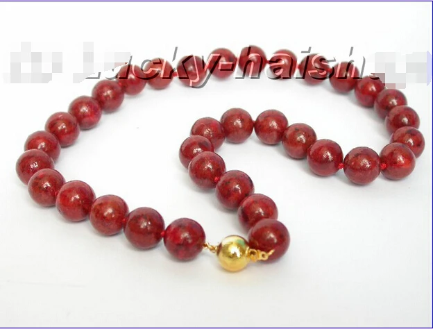 

FREE shipping>>>>>>18" 12mm natural round red sponge coral necklace S
