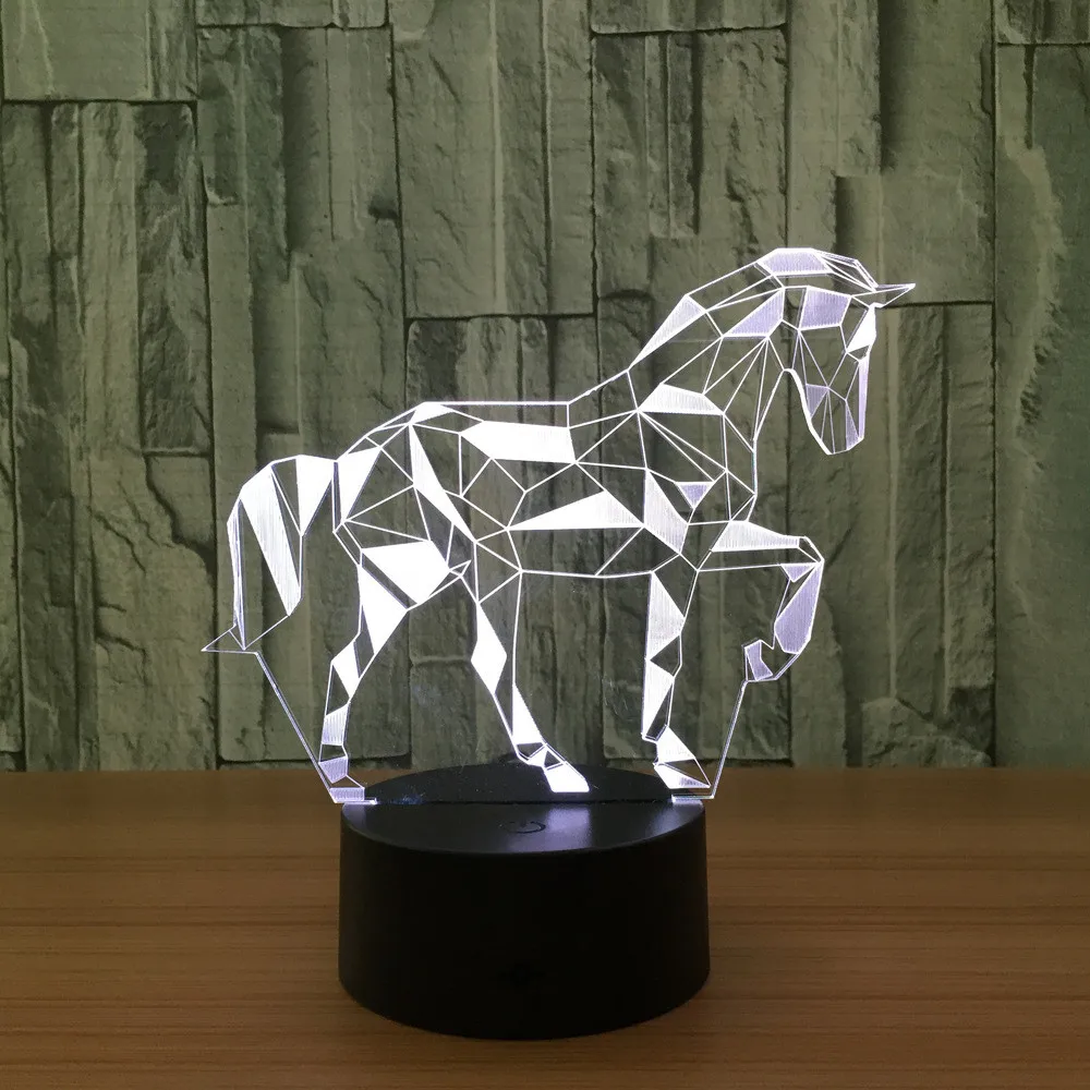 3D животное лошадь Иллюзия визуальный ночник 7 цветов Изменение светодиодный настольная лампа спальня домашний декор креативный прикроватный столик лампа