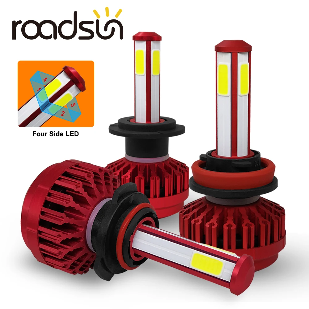 Светодиодные лампы для автомобильных фар roadsun 4 стороны 9005 лм H7 H4 H11 HB4 HB3 9006 110 12 В 24