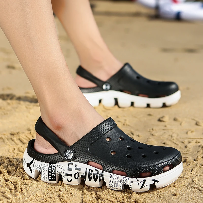 Najtaniej 2019 moda Hot sprzedaż Croc mężczyźni czarny ogród Casual EVA drewniaki męskie zespół sandały letnie slajdy plaża buty do pływania rozmiar 38 46 47