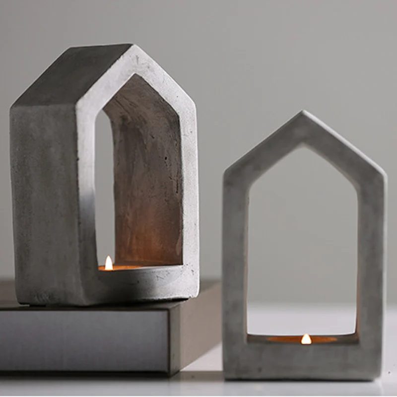 Cement Candle Holder Concrete Geometric House Candlestick Silicone Mold Cement Candle Holder Concrete Geometric House Candlestick Silicone Mold