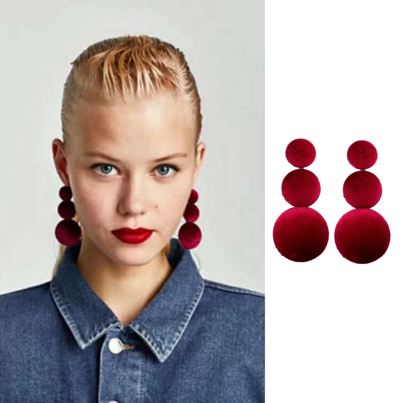

4 Colors Thread Balls POM POM Earrings Fashion Red Blue Purple Black Round Earrings Long Drop Earrings Ethnic Jewelry Brincos