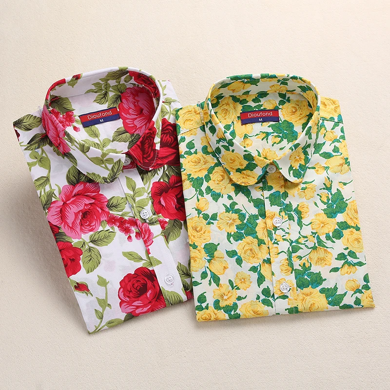 Acheter 2019 Plus La Taille S 5XL Femmes Manches Longues Turn Down Col Coton Chemises De Mode Jaune Floral Femme Blusas Tops Bureau chemises Nouvelle