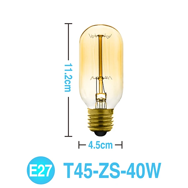Ретро Edison led светильник лампочка E27 220 В 40 Вт ST64 G80 G95 T10 T45 T185 A110 A60 накаливания ампулы лампы Винтаж лампа накаливания Эдисона Светильник - Цвет: T45-ZS