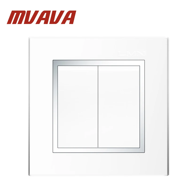 

MVAVA 16A 110~250V 220V 2 Gang 1 Way Electrical Wiring Push Button Light Wall Switch White Chromed PC Frame Panel Push Switch