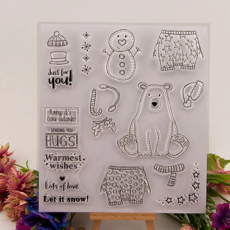 

Cute Snow Ice Bear Dress Warm Clear Stamps for Scrapbooking DIY Silicone Seals Photo Album Embossing Folder Paper Maker Template