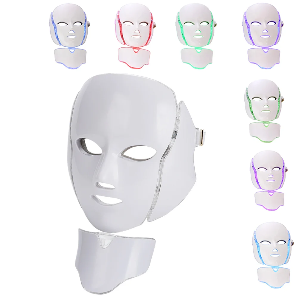 

LED Therapy Mask 7 Colors Photon Electric LED Facial Mask with Neck Skin Rejuvenation Anti Acne Wrinkle Beauty Treatment Salon