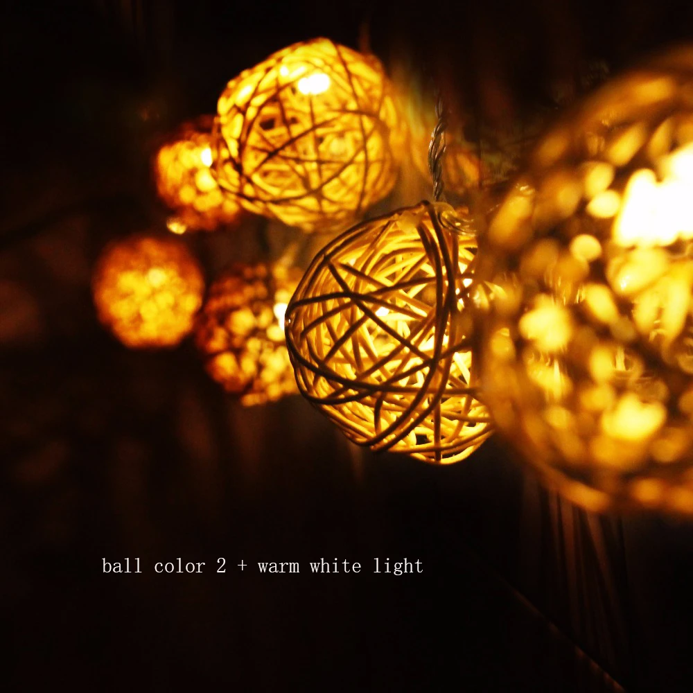 5M 20led Rattan Ball Wicker String Light Fairy Lamp Wedding Christmas Warm White 